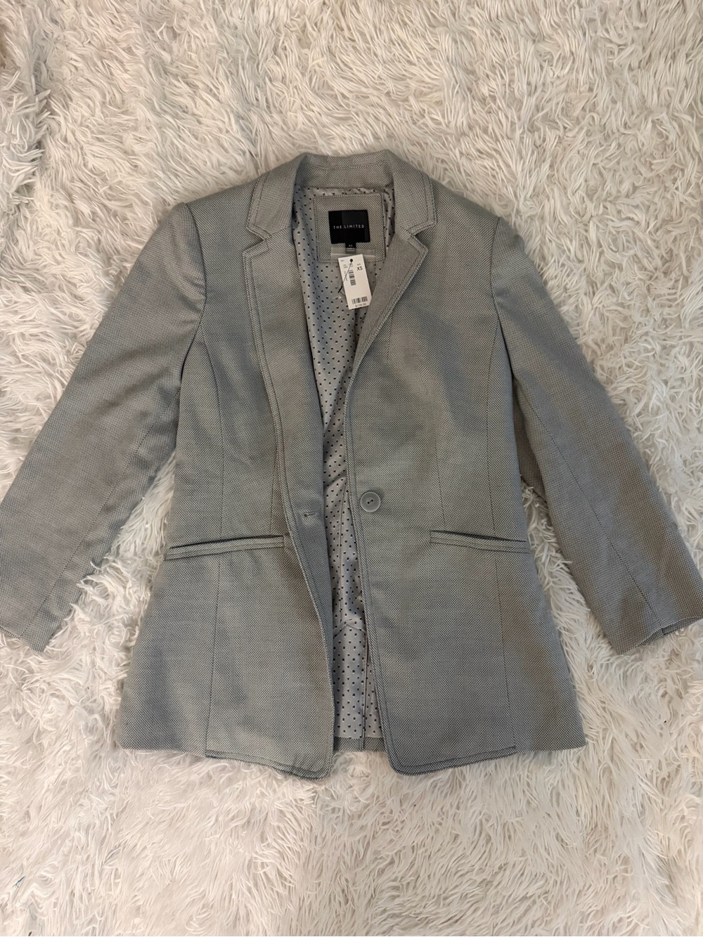 NWT The Limited Gray Blazer XS One Button Tailored Polka Dot Lining